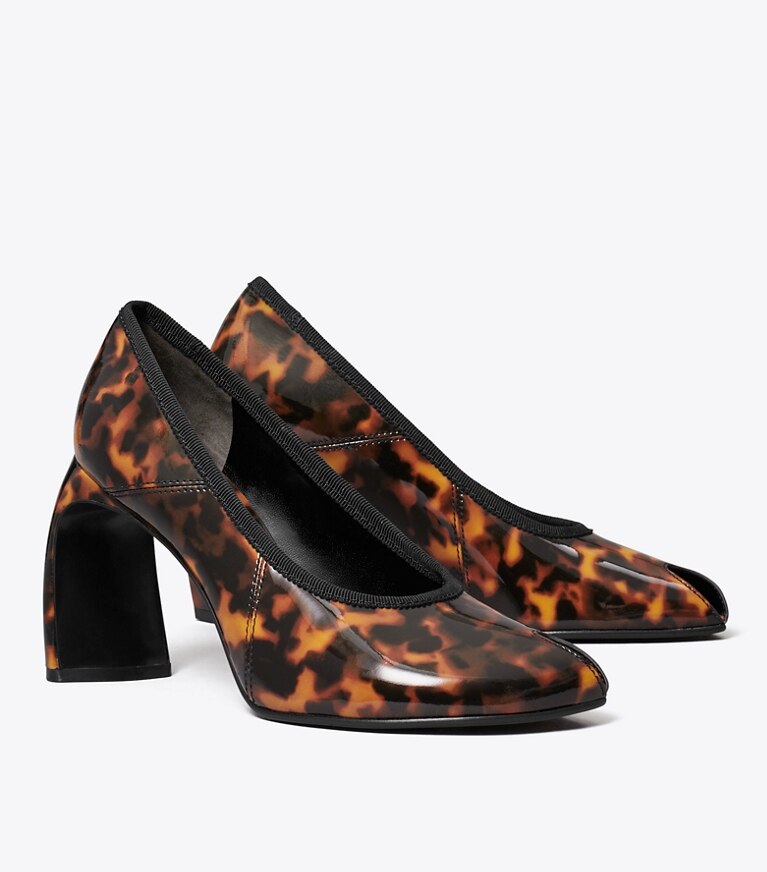 Tory Burch diseñador tacones Zapato de tacón con puntera abierta en TORTOISESHELL ángulo