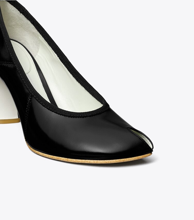 Tory Burch diseñador tacones Zapato de tacón con puntera abierta en PERFECT BLACK detalle