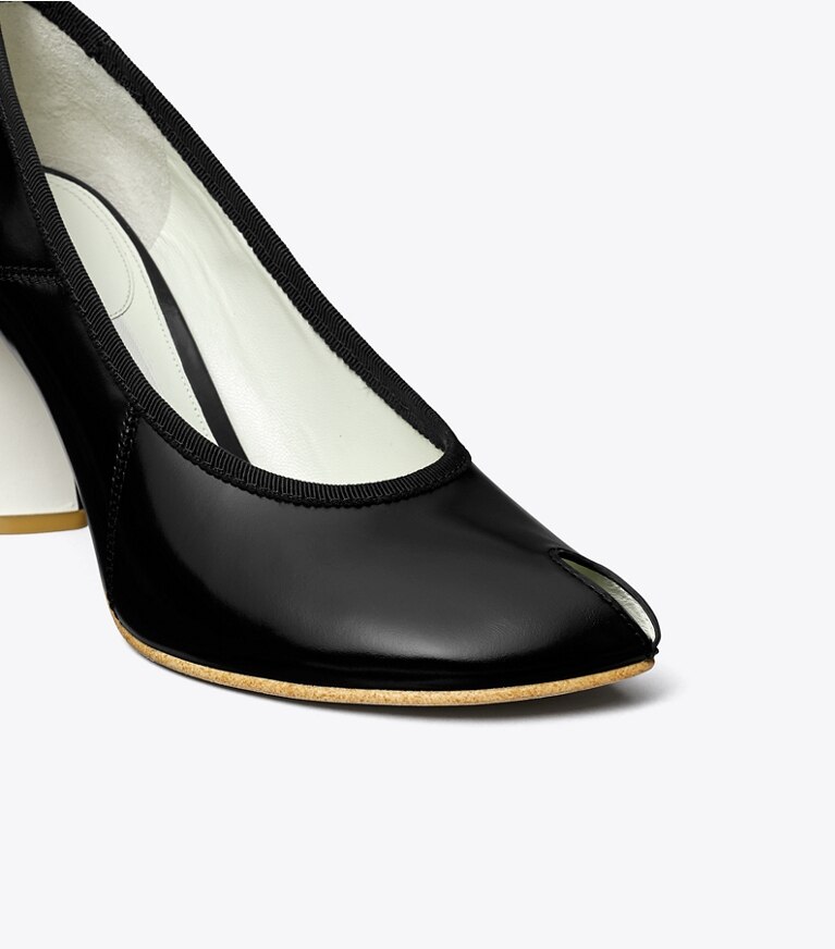 Tory Burch diseñador tacones Zapato de tacón con puntera abierta en PERFECT BLACK detalle