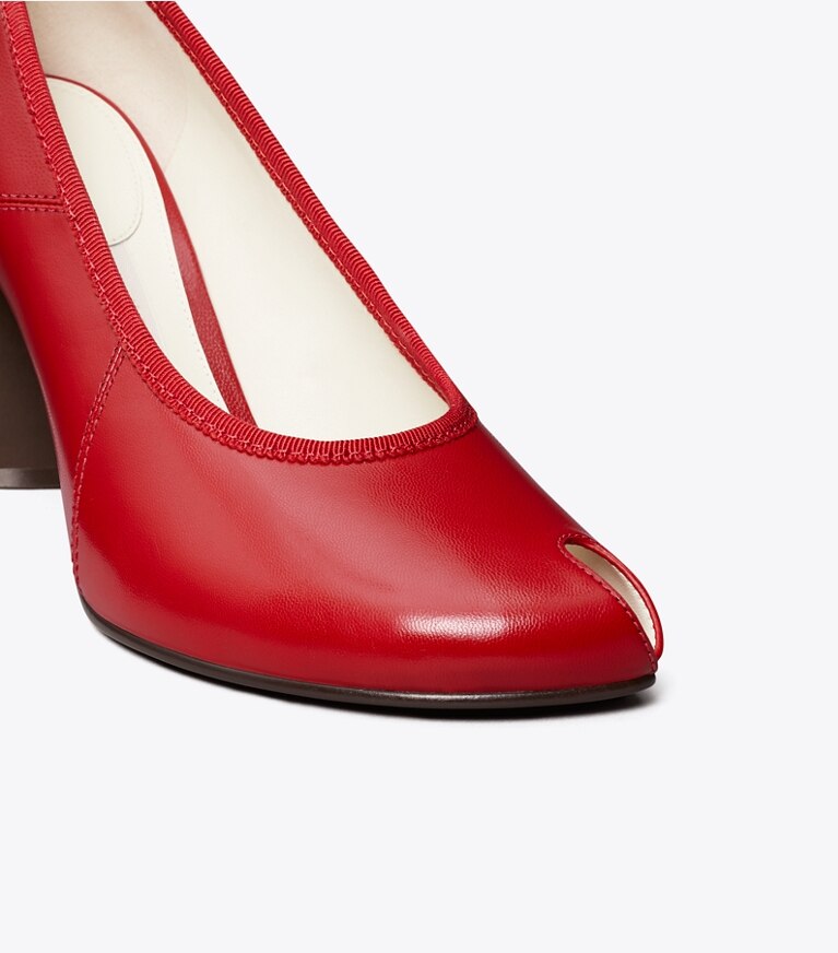 Tory Burch diseñador tacones Zapato de tacón con puntera abierta en RED SKY detalle