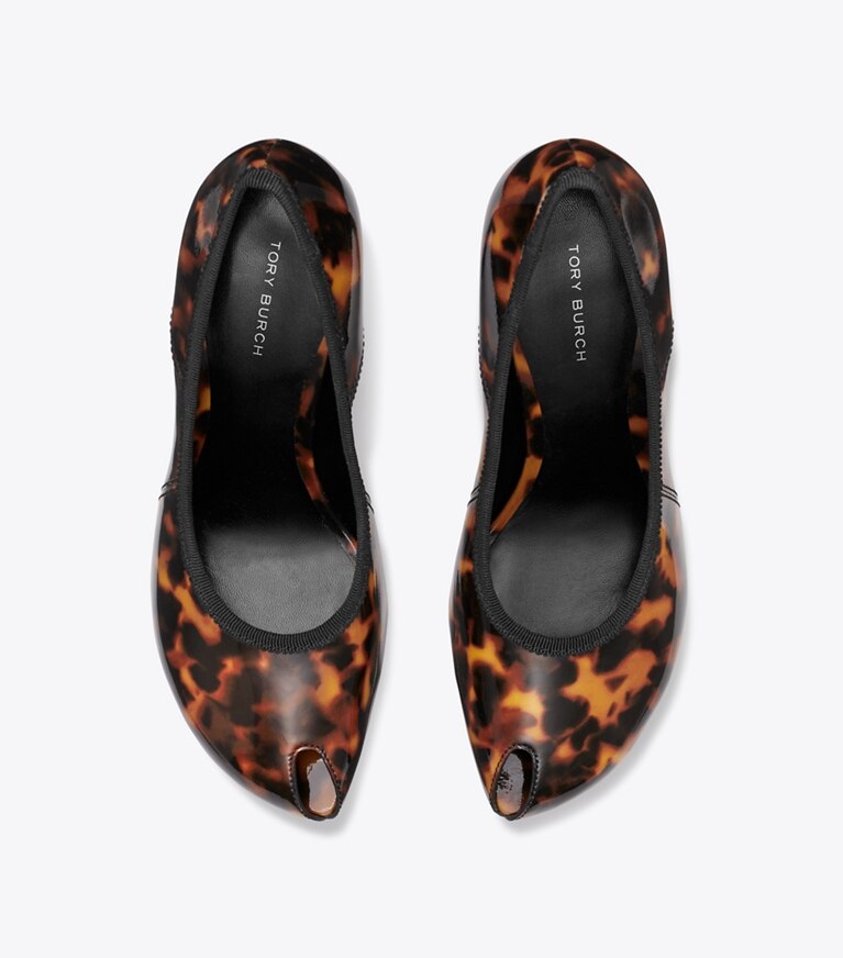 Tory Burch diseñador tacones Zapato de tacón con puntera abierta en TORTOISESHELL vista superior