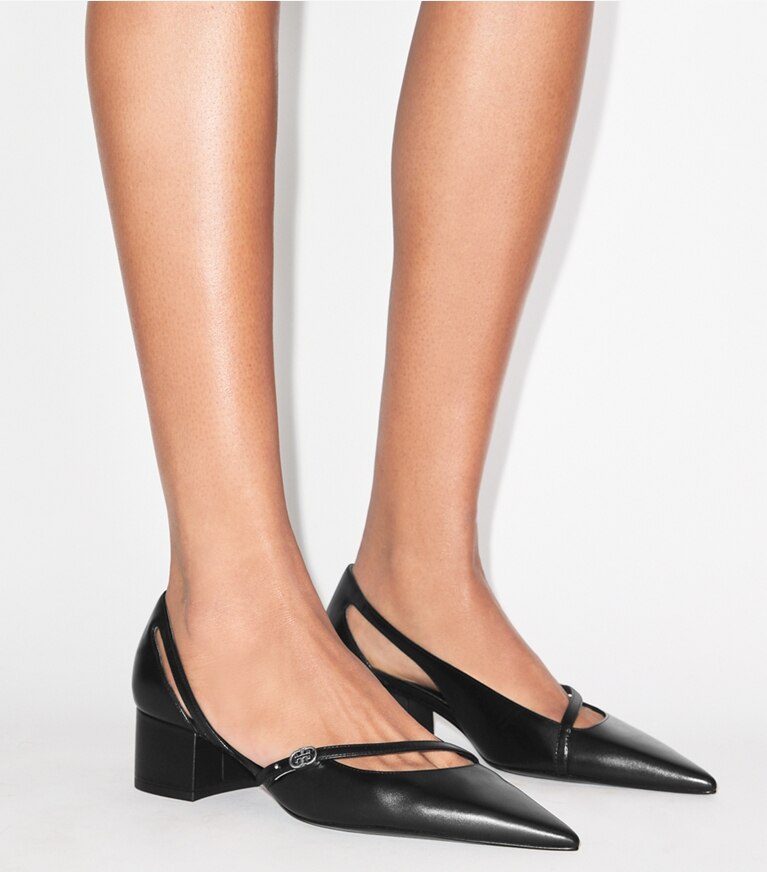 Tory Burch diseñador tacones Zapato de tacón D'Orsay con hebilla doble T en PERFECT BLACK accesorio en modelo