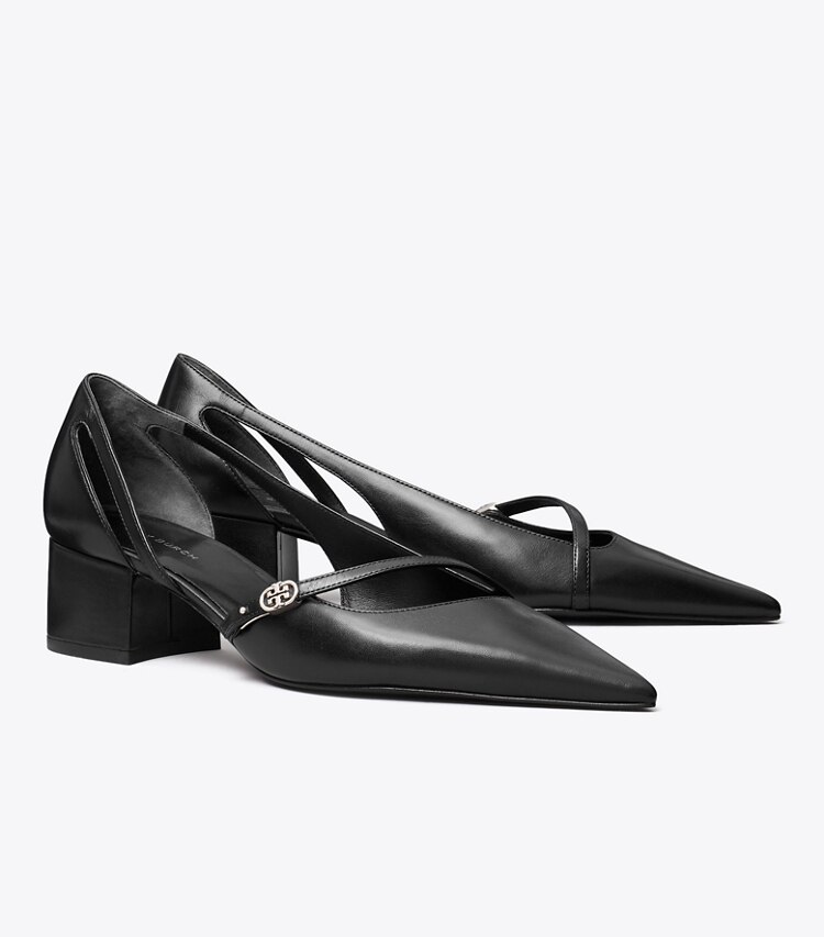 Tory Burch diseñador tacones Zapato de tacón D'Orsay con hebilla doble T en PERFECT BLACK ángulo