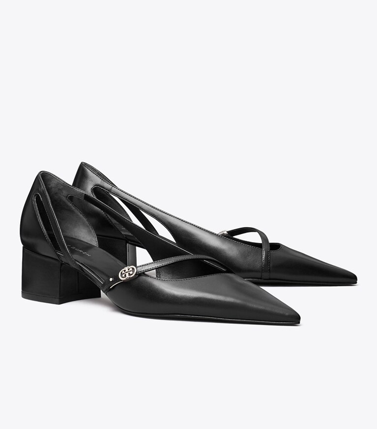 Tory Burch diseñador tacones Zapato de tacón D'Orsay con hebilla doble T en PERFECT BLACK ángulo
