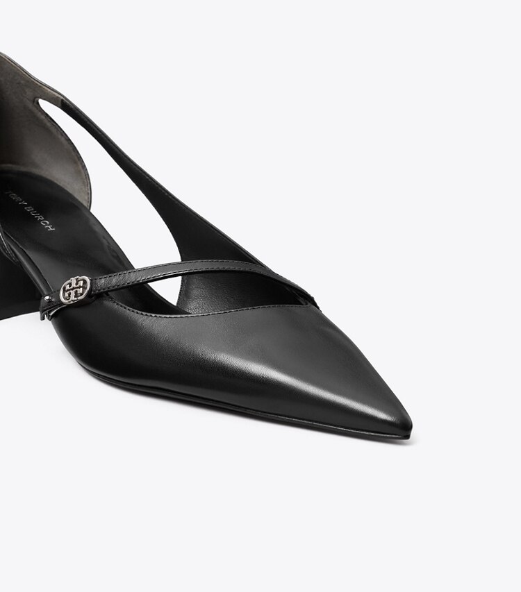 Tory Burch diseñador tacones Zapato de tacón D'Orsay con hebilla doble T en PERFECT BLACK detalle