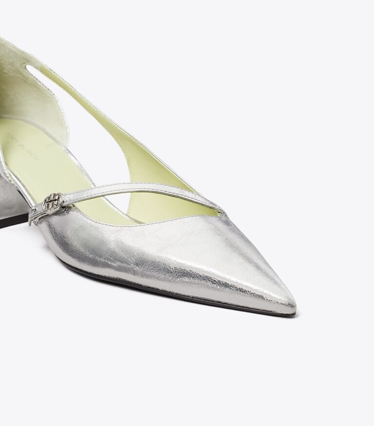 Tory Burch diseñador tacones Zapato de tacón D'Orsay con hebilla doble T en SILVER detalle