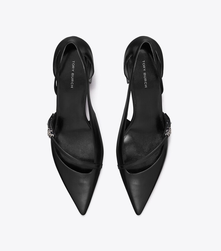 Tory Burch diseñador tacones Zapato de tacón D'Orsay con hebilla doble T en PERFECT BLACK vista superior