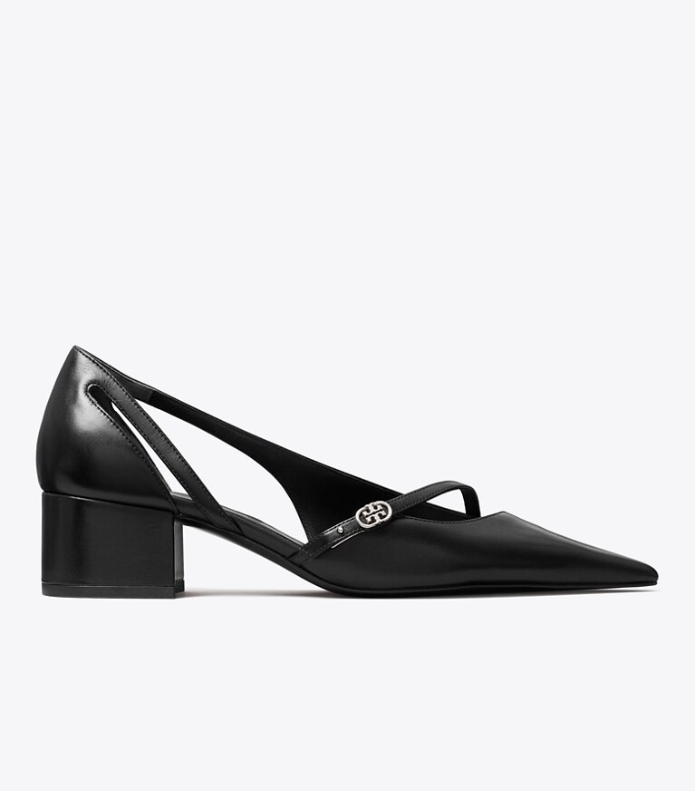 Tory Burch diseñador tacones Zapato de tacón D'Orsay con hebilla doble T en PERFECT BLACK lateral