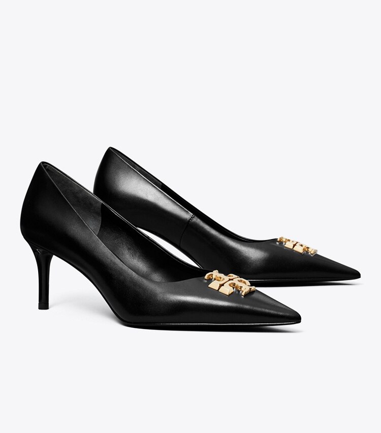 Tory Burch diseñador tacones Zapato de tacón Eleanor en PERFECT BLACK / GOLD ángulo