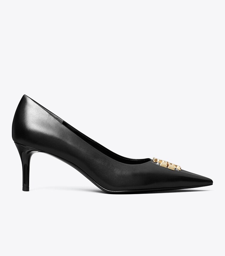 Tory Burch diseñador tacones Zapato de tacón Eleanor en PERFECT BLACK / GOLD lateral