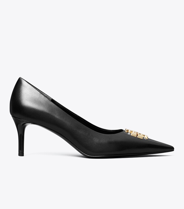 Tory Burch diseñador tacones Zapato de tacón Eleanor en PERFECT BLACK / GOLD lateral