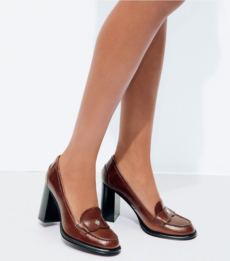Tory Burch diseñador tacones Zapato de tacón estilo mocasín en PAPAYA SEED accesorio en modelo