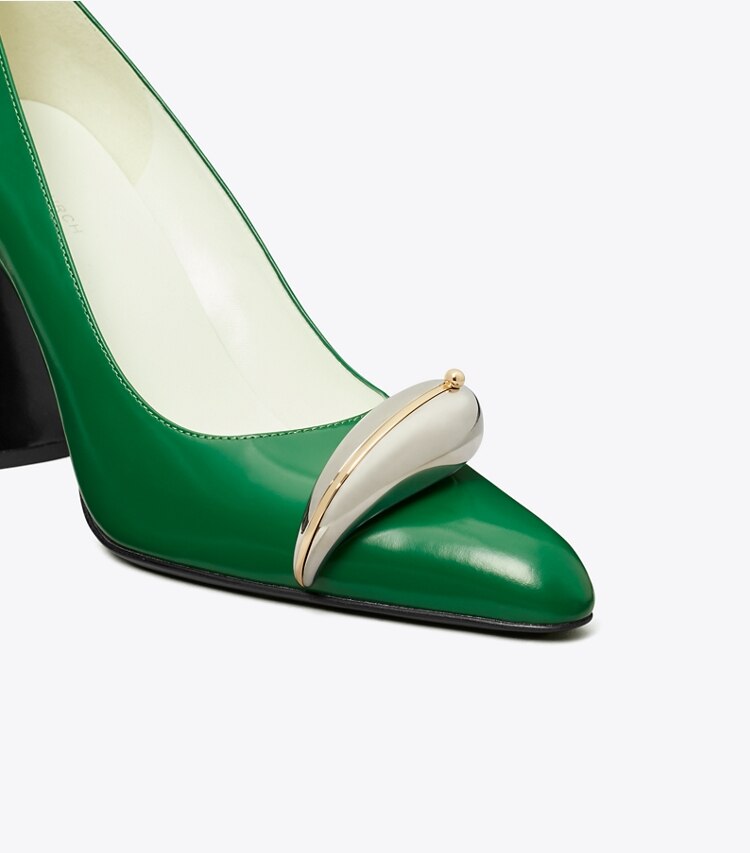 Tory Burch diseñador tacones Zapato de tacón Pierced en GRASS / SILVER detalle
