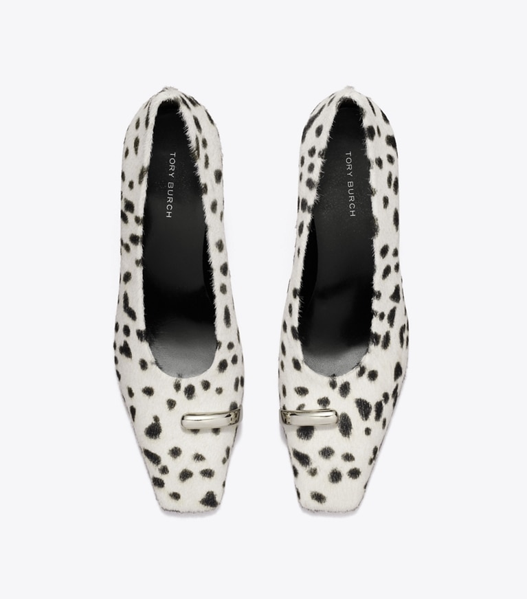 Tory Burch diseñador tacones Zapato de tacón Pierced en Black / White vista superior