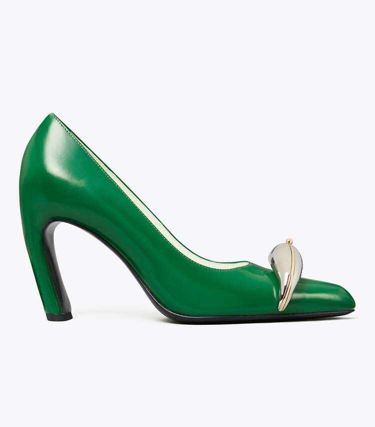 Tory Burch diseñador tacones Zapato de tacón Pierced en GRASS / SILVER lateral