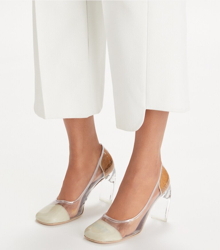 Tory Burch diseñador tacones Zapato de tacón transparente en CLEAR accesorio en modelo