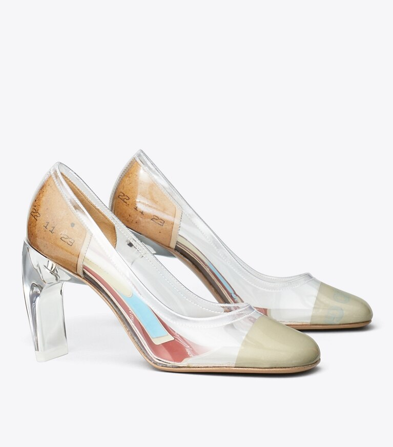 Tory Burch diseñador tacones Zapato de tacón transparente en CLEAR ángulo