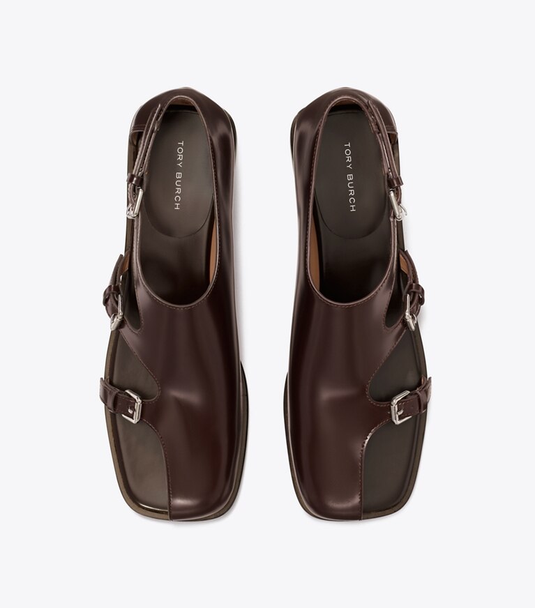 Tory Burch diseñador zapatos planos Zapato Monk strap con múltiples hebillas en DARK UMBER vista superior