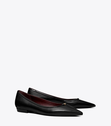 Tory Burch diseñador zapatos planos Zapato plano con hebilla doble T en PERFECT BLACK ángulo
