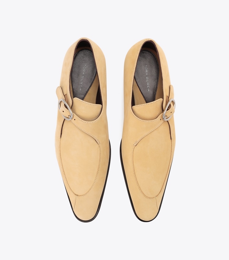 Tory Burch diseñador zapatos planos Zapato Twisted Monk Strap en Dune vista superior