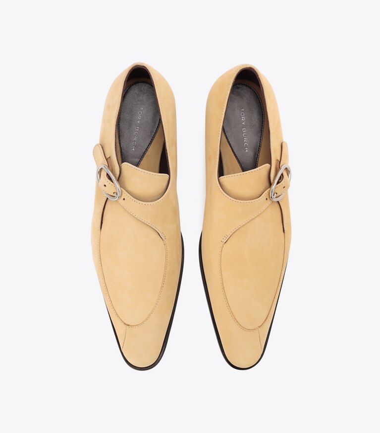 Tory Burch diseñador zapatos planos Zapato Twisted Monk Strap en Dune vista superior
