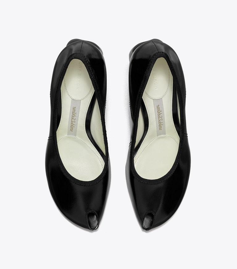 Tory Burch diseñador tacones Zapatos de salón peep-toe en PERFECT BLACK desde arriba