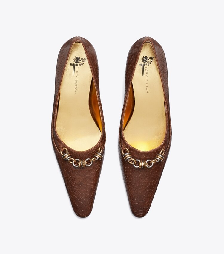 Tory Burch diseñador tacones Zapatos de tacón con cadena de pasarela en KHAKI vista superior