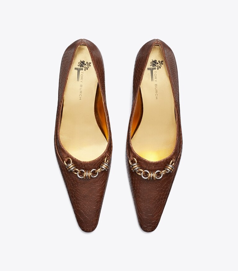 Tory Burch diseñador tacones Zapatos de tacón con cadena de pasarela en KHAKI vista superior