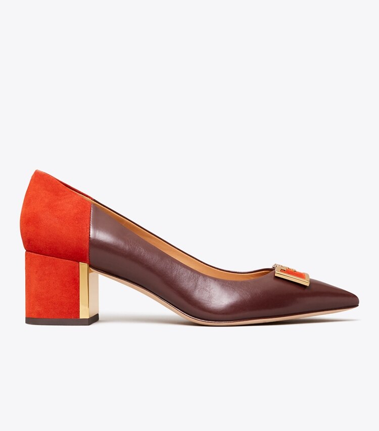 Tory Burch diseñador tacones Zapatos de tacón Gigi en punta en Black Cherry/Bright Lava lateral