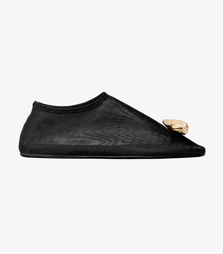 Tory Burch diseñador zapatos planos Zapatos planos de malla Patos en BLACK / GOLD lateral