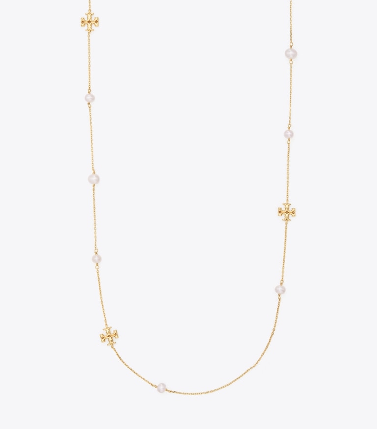 Tory Burch designer halsketten Zarte, lange Kira Halskette mit Perlen in Tory Gold / Pearl front
