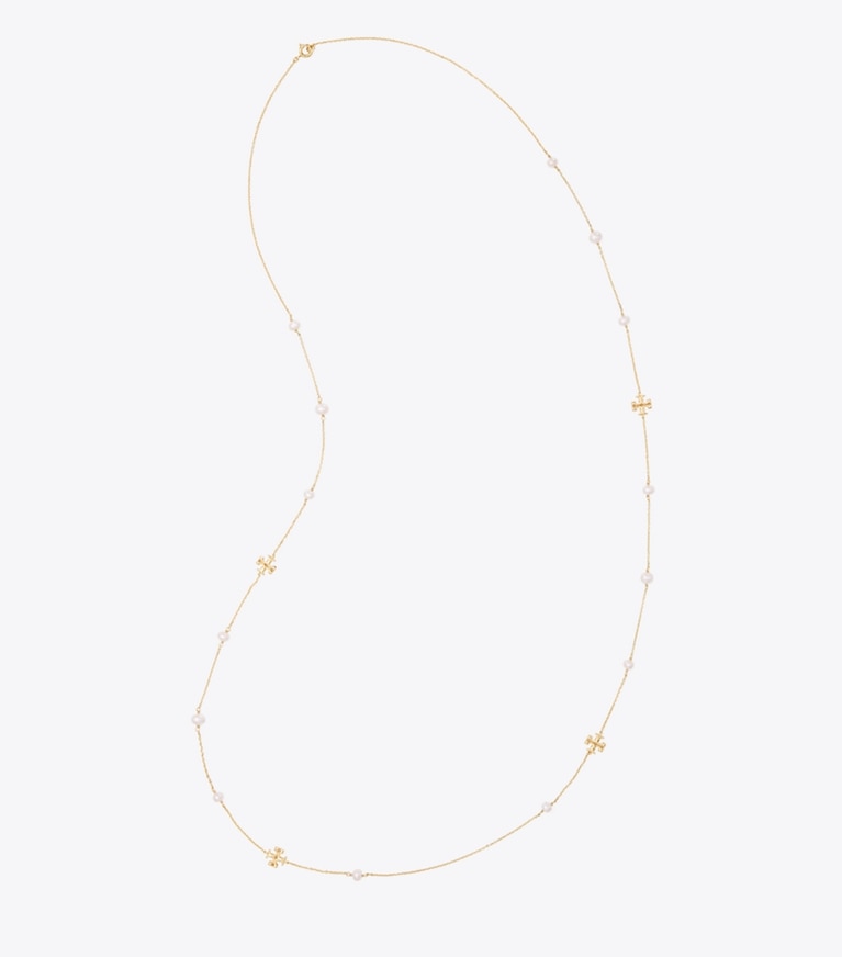 Tory Burch designer halsketten Zarte, lange Kira Halskette mit Perlen in Tory Gold / Pearl front