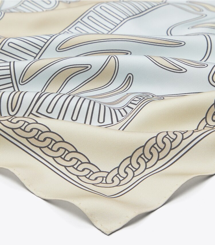 Tory Burch designer scarves Zebra Neckerchief in Light Blue Zebra Scarf detail
