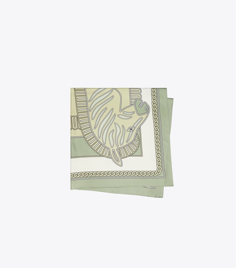 Tory Burch designer scarves Zebra Oversized Silk Square in Zebra Oversized Square - Khaki folded