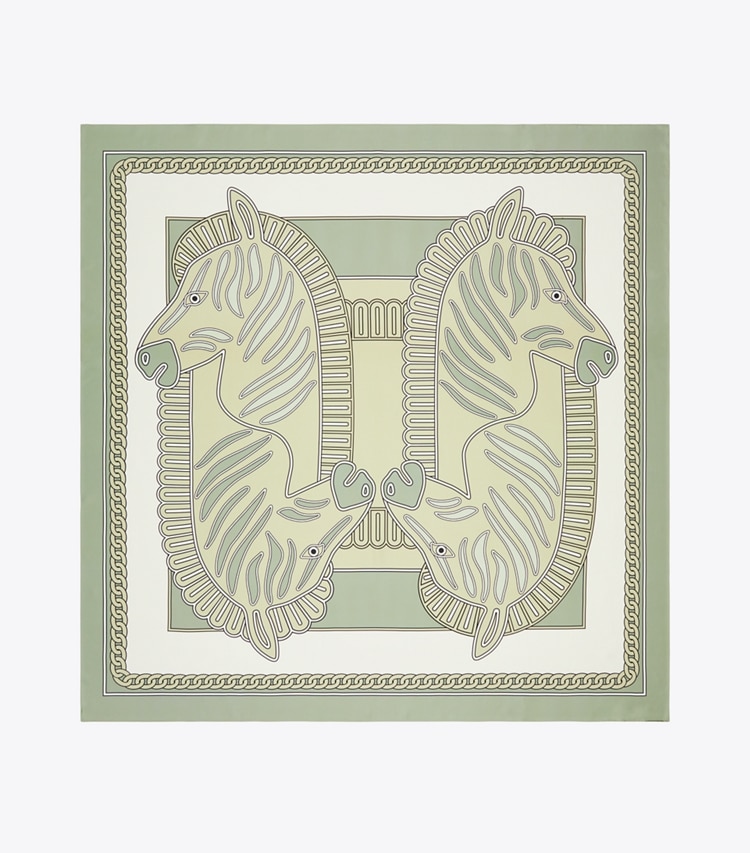 Tory Burch designer scarves Zebra Oversized Silk Square in Zebra Oversized Square - Khaki overhead