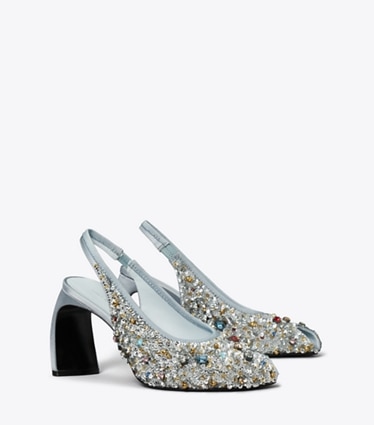 Tory Burch designer heels Zehenfreier Slingback-Pumps in MULTI STONE angle
