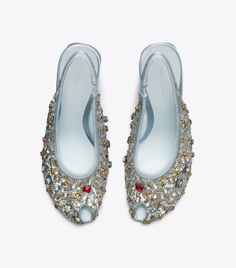 Tory Burch designer heels Zehenfreier Slingback-Pumps in MULTI STONE von oben