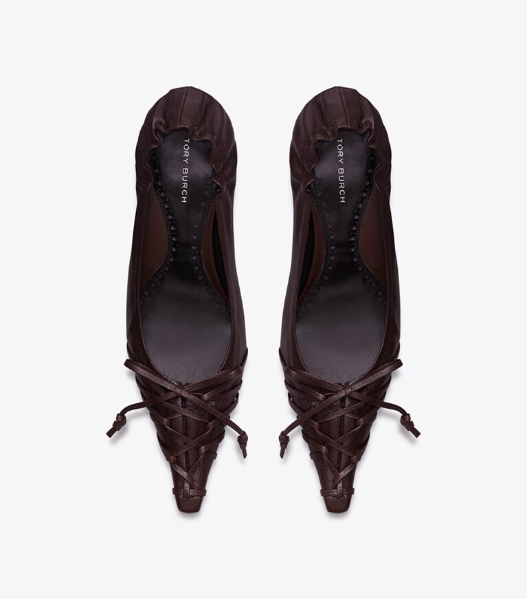 Tory Burch designer scarpe con tacco Zeppa con lacci in SEAL BROWN superiore