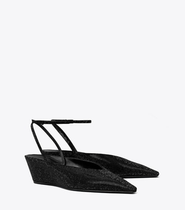 Tory Burch designer scarpe con tacco Zeppa Pavé in PERFECT BLACK / PERFECT BLACK angle