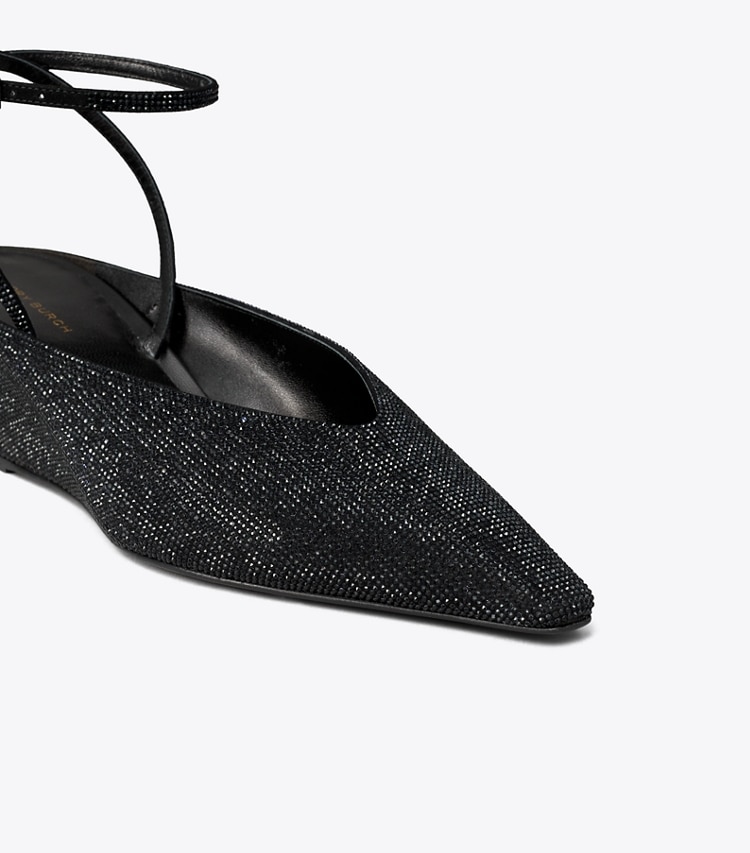 Tory Burch designer scarpe con tacco Zeppa Pavé in PERFECT BLACK / PERFECT BLACK dettaglio