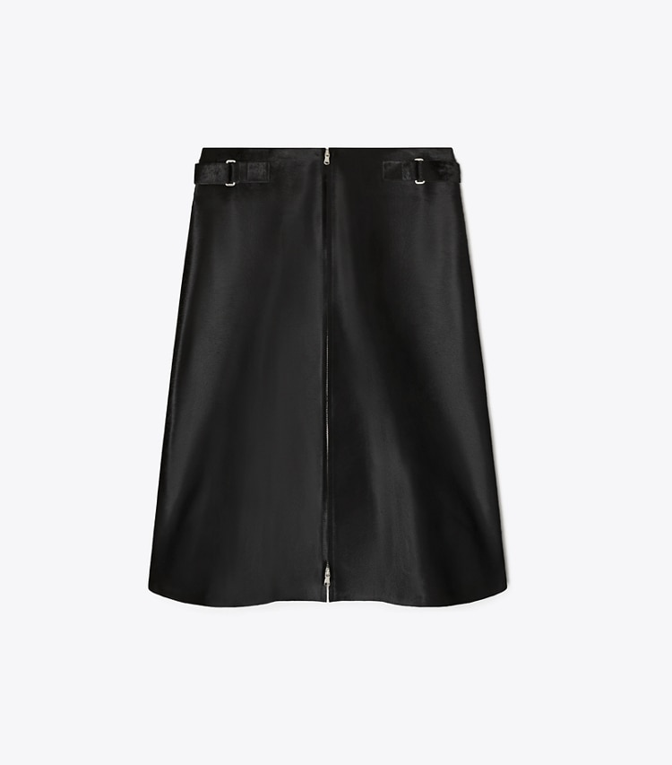 Tory Burch designer bottoms Zip-Front Calf Hair Skirt in Black front