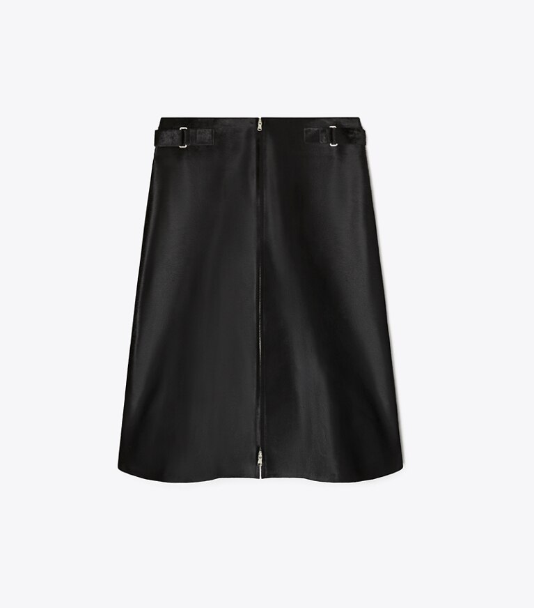 Tory Burch designer bottoms Zip-Front Calf Hair Skirt in Black front