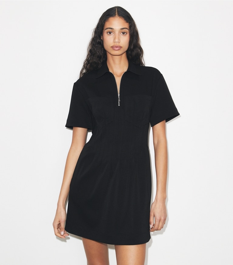 Tory Burch designer dresses Zip-Front Dress in Black on model detail