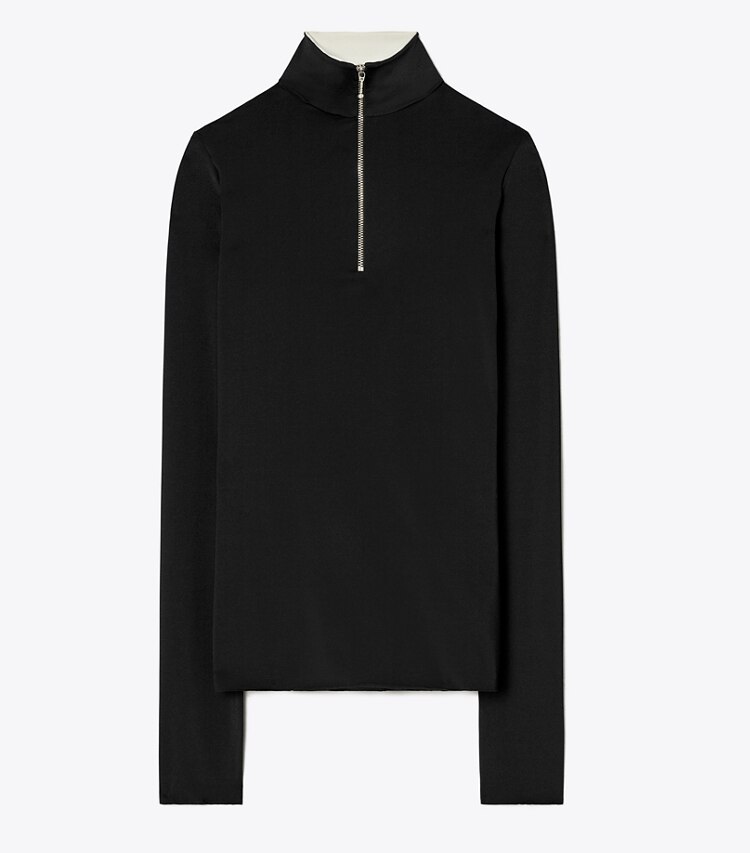 Tory Burch designer tops Zip Front Long-Sleeve Jersey Top in Black front