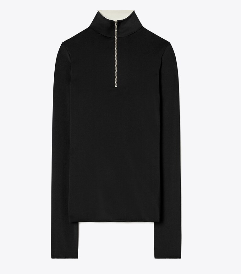 Tory Burch designer tops Zip Front Long-Sleeve Jersey Top in Black front