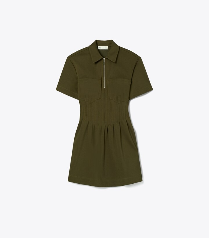 Tory Burch designer dresses Zip-Front Viscose Dress in Dark Oliva front