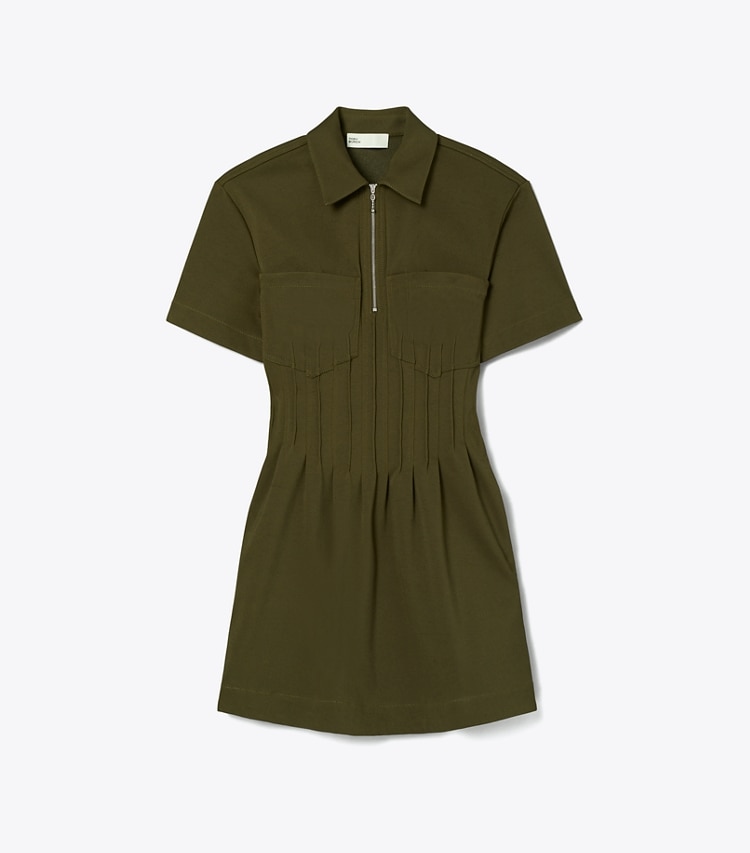 Tory Burch designer dresses Zip-Front Viscose Dress in Dark Oliva front