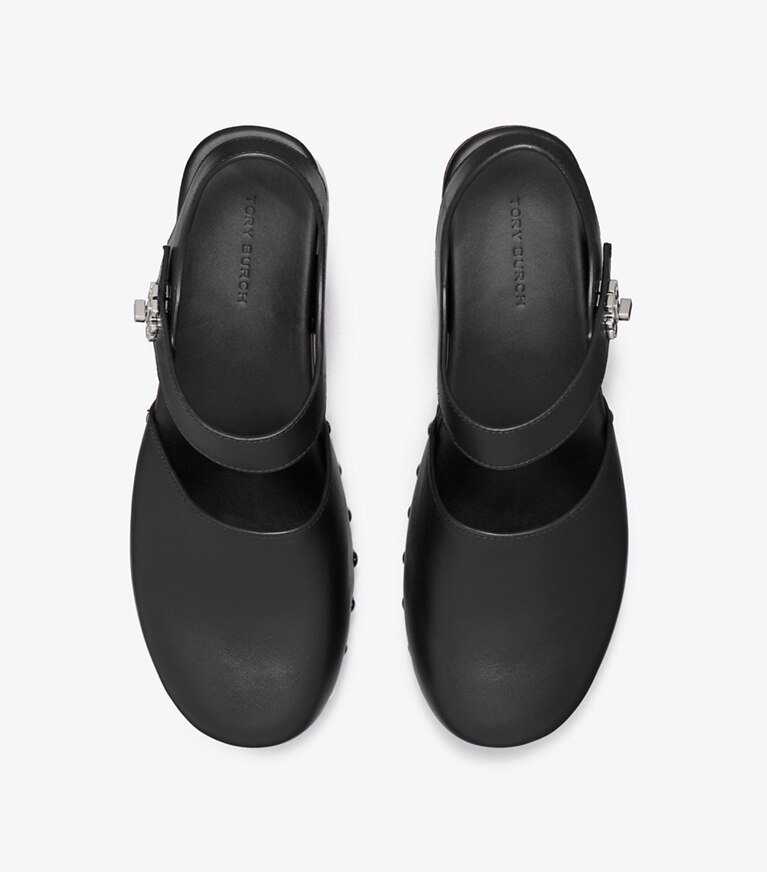 Tory Burch diseñador tacones Zueco con broche giratorio en PERFECT BLACK vista superior