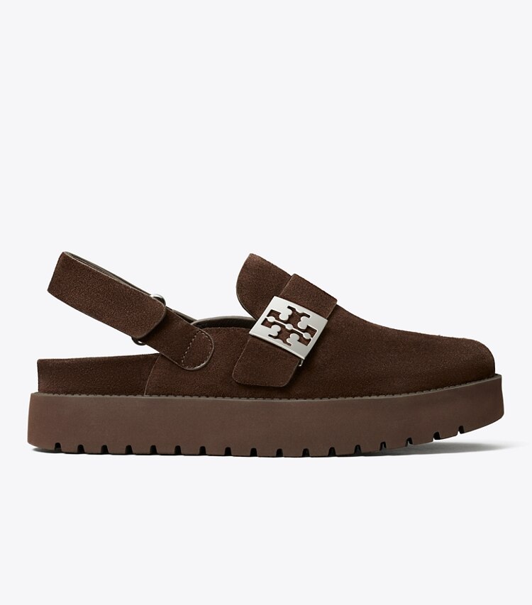 Tory Burch diseñador zapatos planos Zueco deportivo Mellow en DARK COCOA / SILVER lateral