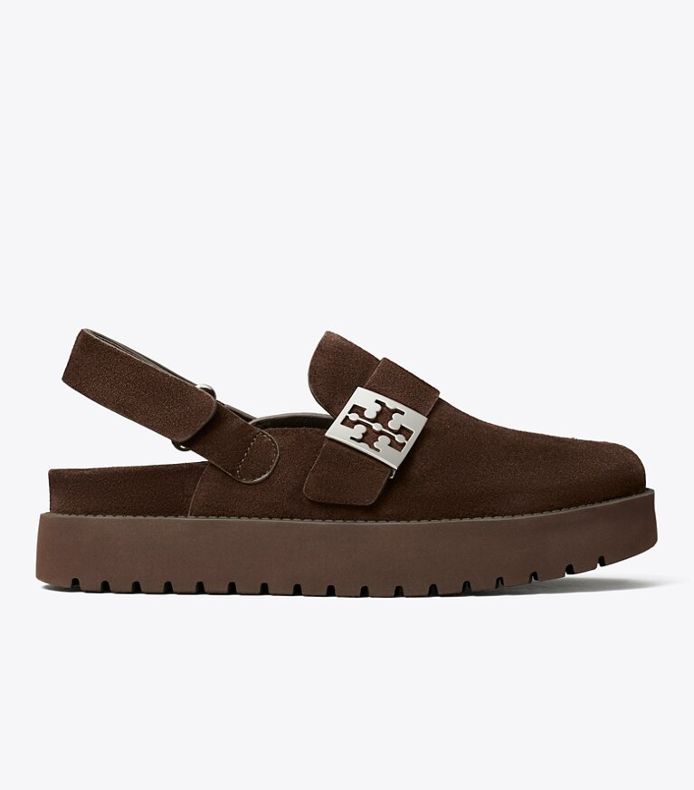 Tory Burch diseñador zapatos planos Zueco deportivo Mellow en DARK COCOA / SILVER lateral